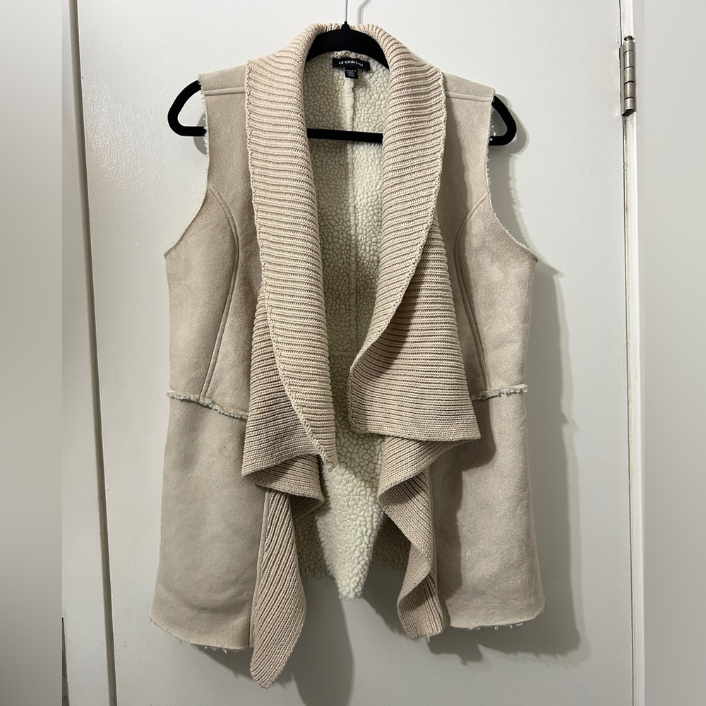 le chateau Cream Draped Faux-Shearling Vest